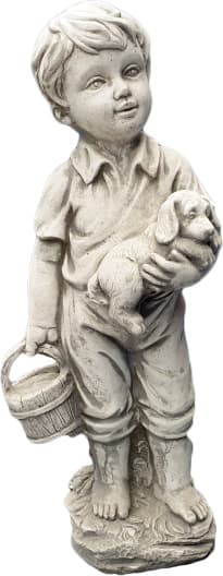 Junge mit Hund Gartendekoration